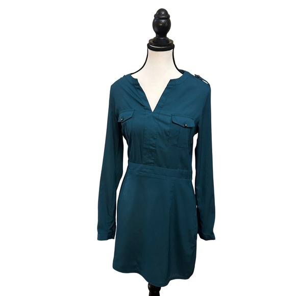 Naked Zebra Green Mini Dress Long Sleeve Pockets Button Detail Size Small - Picture 1 of 7